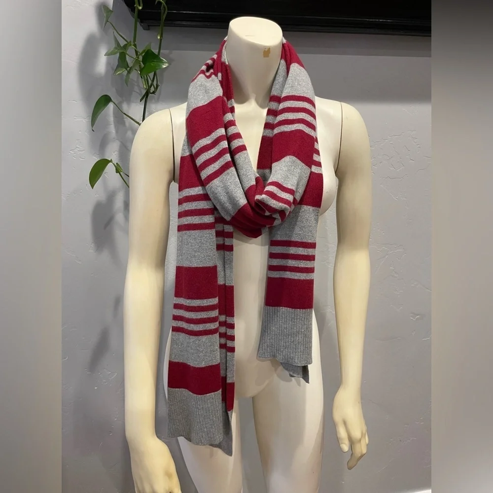 Maroon and Gray gap cotton angora blend oversized Striped Scarf
